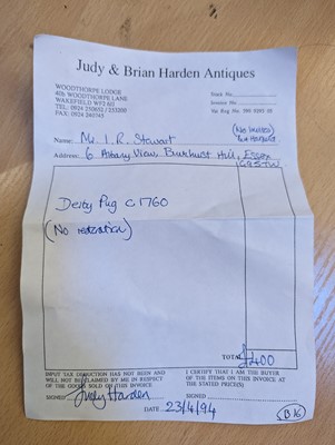 Lot 218 - A Derby porcelain pug