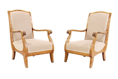 Lot 457 - A pair of satin birch Biedermeier armchairs