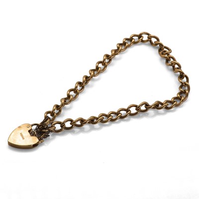 Lot 258 - A 9ct gold curb link bracelet with heart shaped clasp