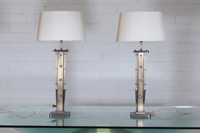 Lot 130 - A pair of Art Deco-style bronze and brass table lamps