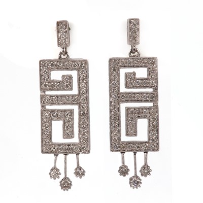 Lot 44 - A pair of white gold diamond drop earrings