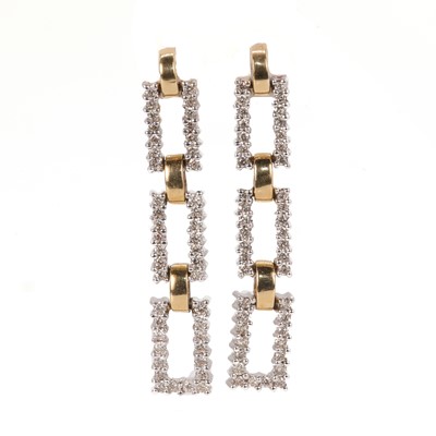 Lot 45 - A pair of two colour gold diamond drop earrings