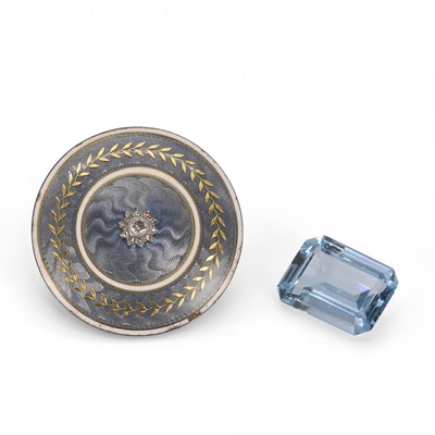 Lot 12 - A loose guilloche enamel and diamond plaque