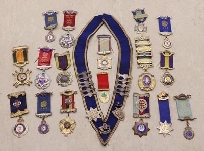 Lot 88 - A group of silver and enamelled Masonic and R.A.O.B medals