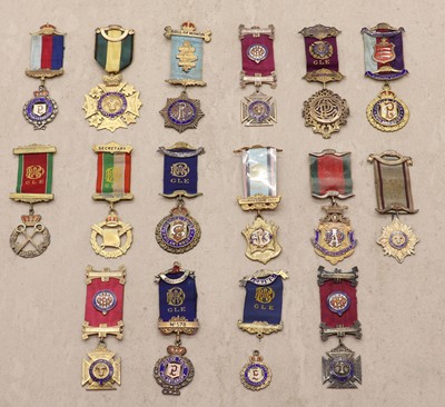 Lot 87 - A group of silver and enamelled Masonic and R.A.O.B medals