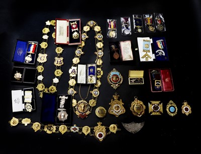 Lot 91 - A large collection of silver plated and enamelled Masonic and R.O.A.B medals