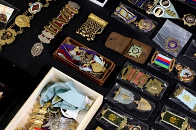 Lot 91 - A large collection of silver plated and enamelled Masonic and R.O.A.B medals