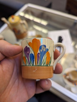 Lot 127 - A Clarice Cliff 'Crocus' tankard coffee set