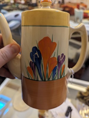 Lot 127 - A Clarice Cliff 'Crocus' tankard coffee set