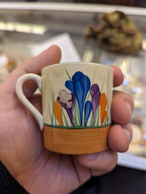 Lot 127 - A Clarice Cliff 'Crocus' tankard coffee set