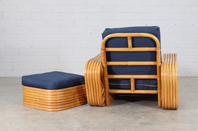 Lot 166 - A bamboo and rattan 'Pretzel' armchair and ottoman