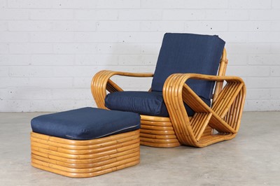 Lot 166 - A bamboo and rattan 'Pretzel' armchair and ottoman