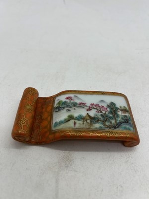 Lot 141 - A Chinese famille rose ink rest