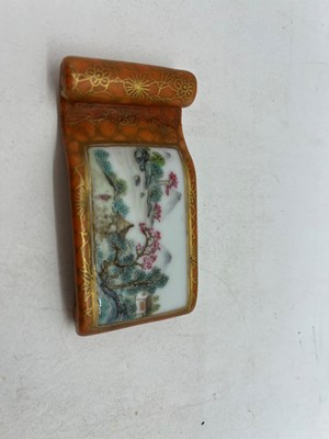 Lot 141 - A Chinese famille rose ink rest