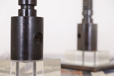 Lot 3 - A pair of turned wooden wine-press column lamps