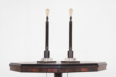 Lot 3 - A pair of turned wooden wine-press column lamps
