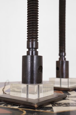 Lot 3 - A pair of turned wooden wine-press column lamps