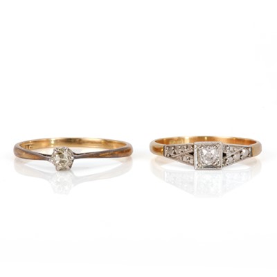 Lot 184 - Two single stone old cut diamond rings