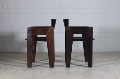 Lot 274 - A pair of Dutch leather and stained beech armchairs