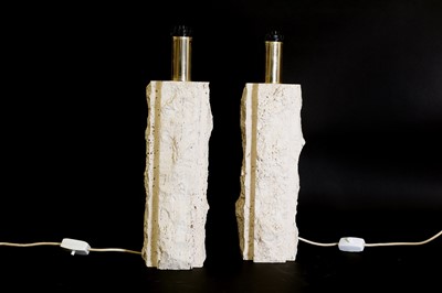 Lot 243 - A pair of brutalist travertine marble table lamps