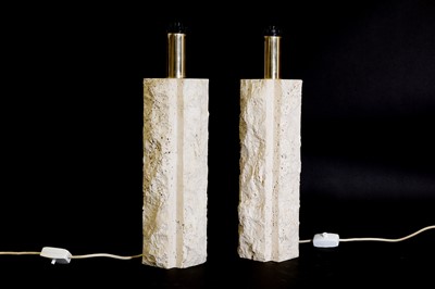 Lot 243 - A pair of brutalist travertine marble table lamps