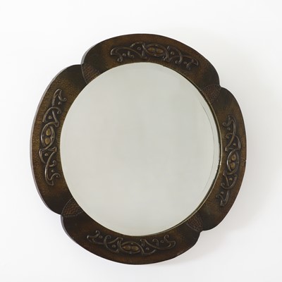 Lot 112 - An Art Nouveau brass repoussé mirror