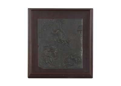 Lot 392 - A large carved oak and painted bas-relief panel