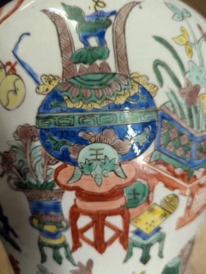 Lot 175 - A pair of Chinese famille verte vases and covers