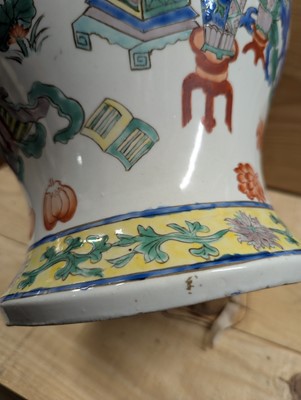 Lot 175 - A pair of Chinese famille verte vases and covers
