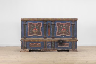 Lot 1 - A painted pine marriage chest