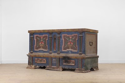 Lot 1 - A painted pine marriage chest