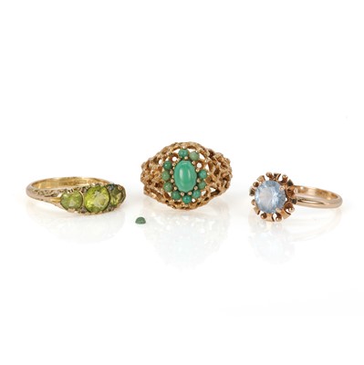 Lot 194 - A group of three coloured gemstone rings