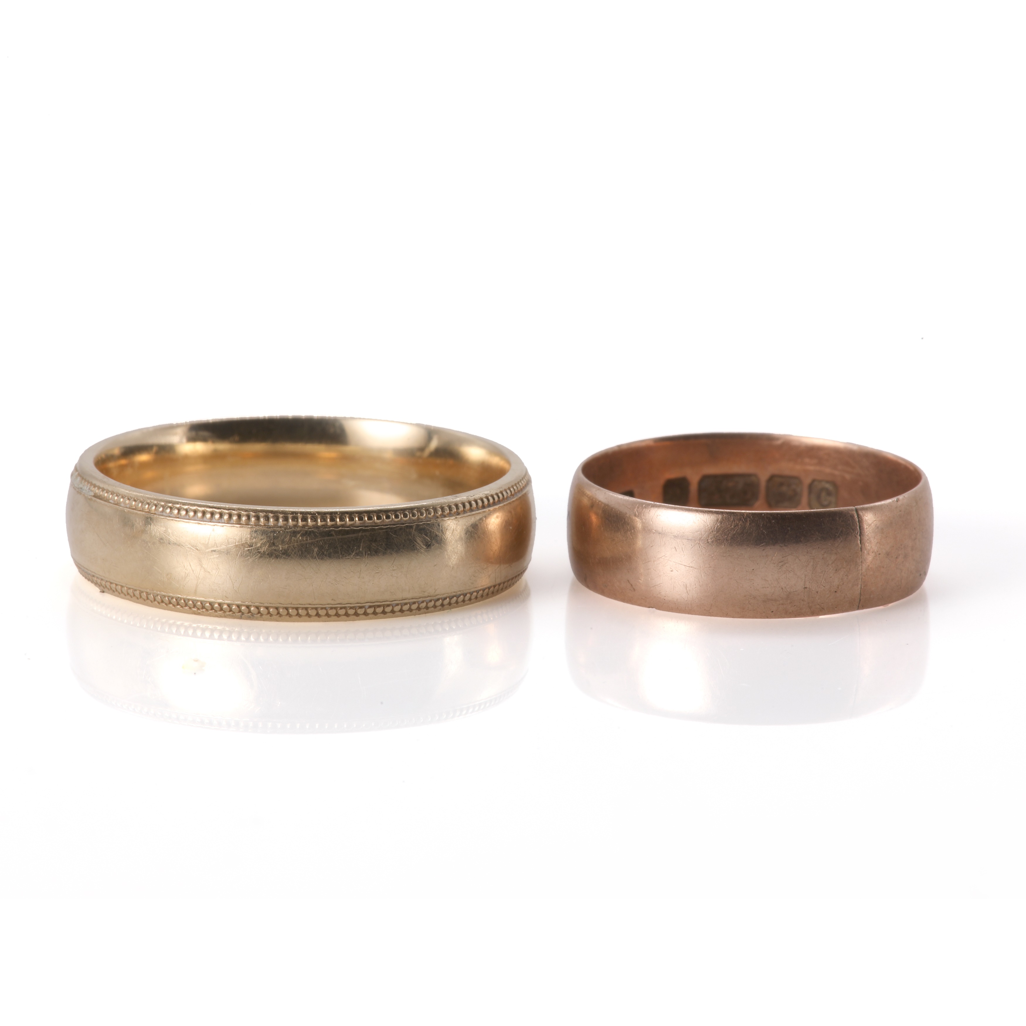 Nine Two Rings Lot 155 - Two 9ct gold wedding rings,