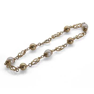 Lot 151 - An Italian 18ct gold fancy link cultured pearl bracelet, by UnoAErre