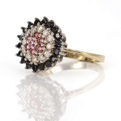 Lot 65 - A 9ct gold varicoloured diamond target cluster ring