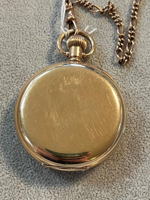 Lot 281 - A rolled gold side wind hunter pocket watch and a 9ct gold Albert chain