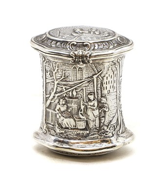 Lot 38 - A repousse silver snuff or tobacco box