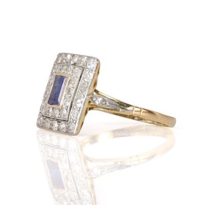 Lot 27 - An Art Deco style sapphire and diamond set square ring