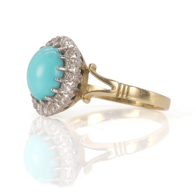 Lot 26 - An 18ct gold turquoise and diamond set oval ring