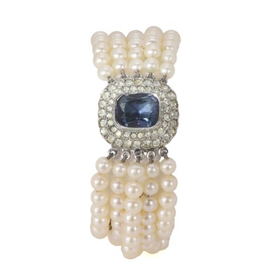 Lot 126 - A five row graduated cultured pearl and paste bracelet
