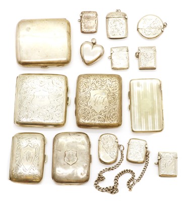 Lot 43 - A collection of five silver cigarette cases and eight silver vestas