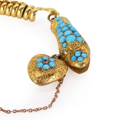 Lot 9 - A Victorian gold and turquoise snake bracelet