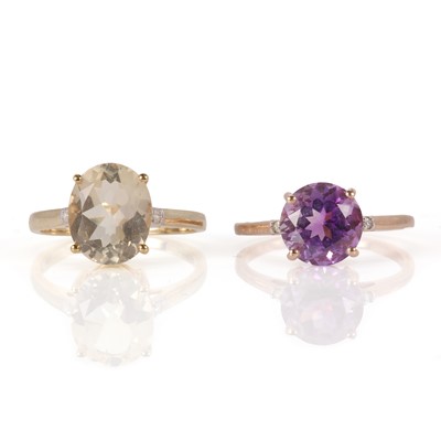 Lot 156 - Two 9ct gold coloured gemstone rings with diamond accents