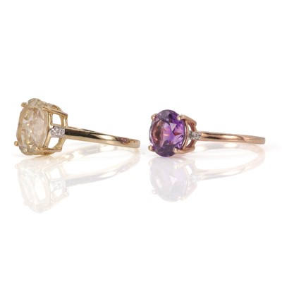 Lot 156 - Two 9ct gold coloured gemstone rings with diamond accents