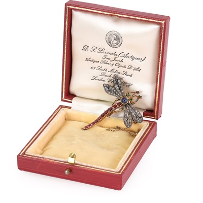Lot 22 - A diamond and gemstone set dragonfly brooch, c.1890