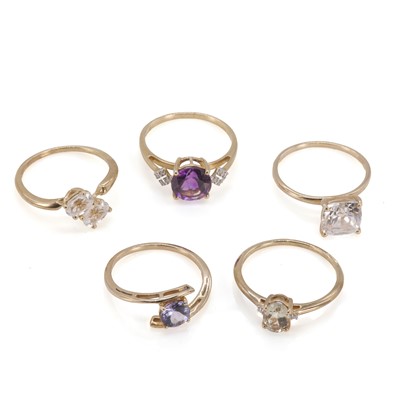 Lot 90 - A 9ct white gold fracture filled ruby ring and a group gemstone rings