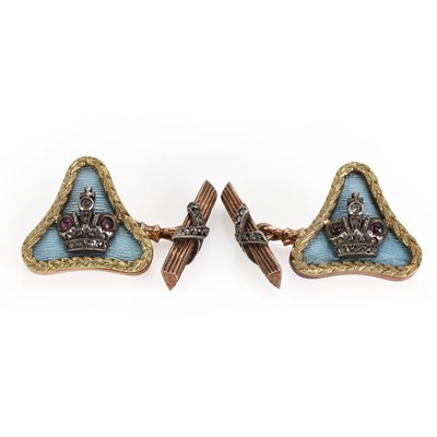 Lot 51 - A pair of two-colour gold cufflinks by Fabergé, c.1880-1913