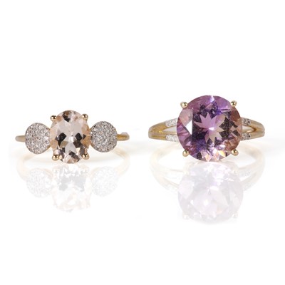 Lot 166 - A 9ct gold morganite and diamond ring and an amethyst and diamond ring
