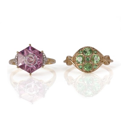 Lot 181 - Two 9ct gold coloured gemstone rings