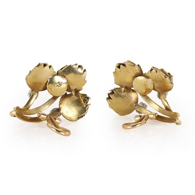 Lot 95 - A pair of gold diamond set novelty clip earrings